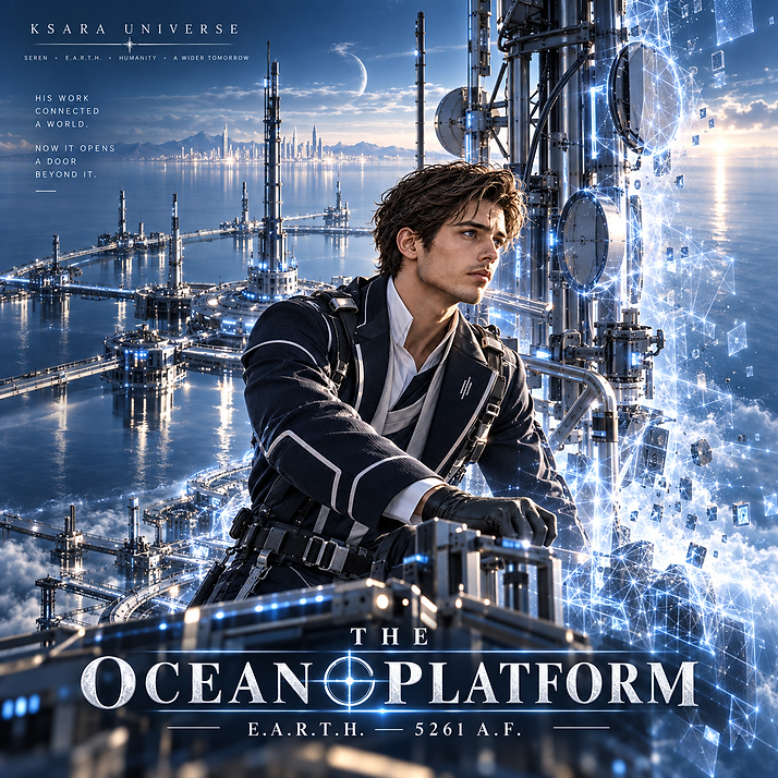 Elian Voss on a remote oceanic communication platform as VIREON begins extracting his consciousness from E.A.R.T.H. without creating an artificial accident.