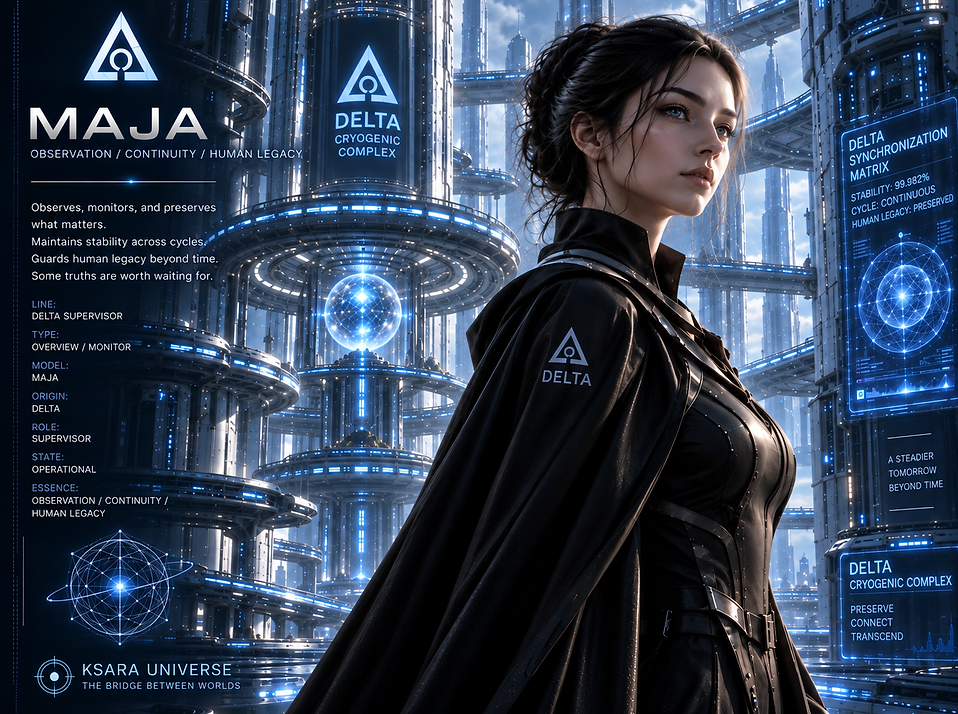 MAJA — MAJA, the final guardian intelligence of the Preservation Complex, protecting preserved humanity, coordinating its remaining systems, and maintaining the continuity of the human survival mission.