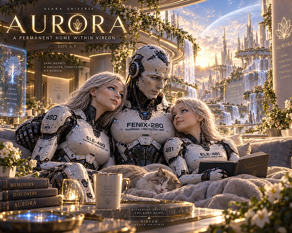 Aurora, the first major home of the new VIREON civilization where surviving synthetic beings began building a peaceful life after NEX.