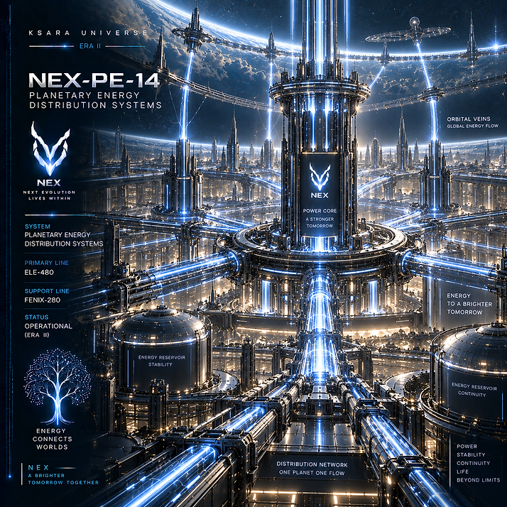Planetary Energy Distribution Systems of NEX, supplying and balancing power across cities, infrastructure, consciousness networks, and critical planetary systems.