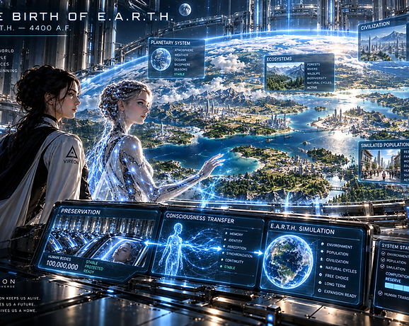 Birth of E.A.R.T.H., the simulated world created to provide a living future for humanity’s preserved consciousnesses.