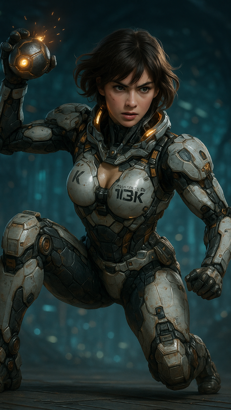 futuristic AI android in natural environment mountain view