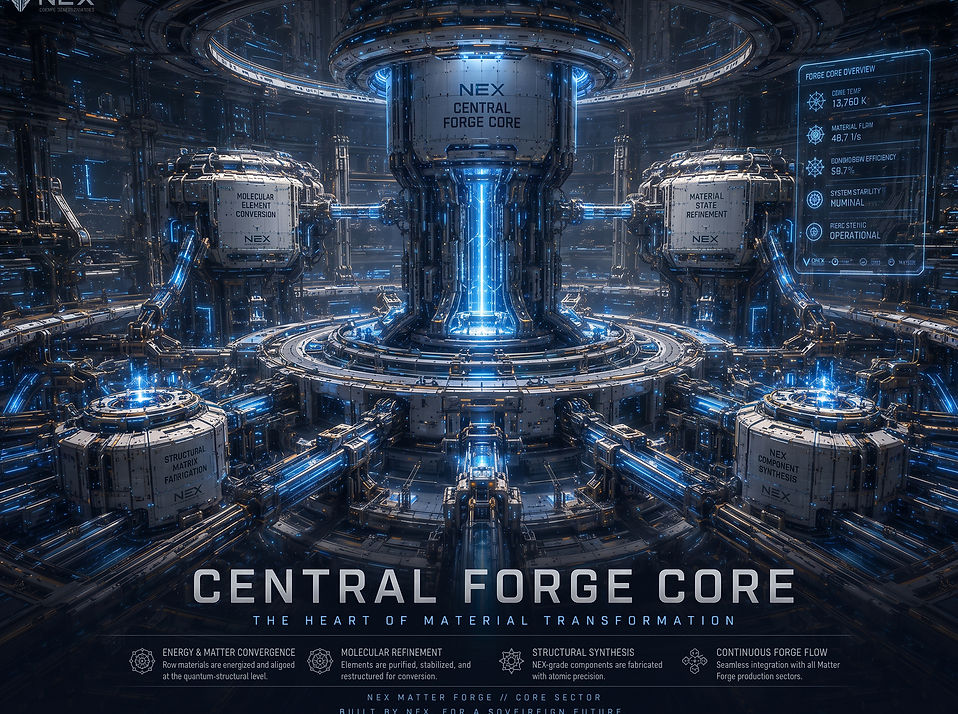 Matter Forge of NEX, an advanced fabrication facility producing structural materials, synthetic components, machinery, and technological infrastructure.
