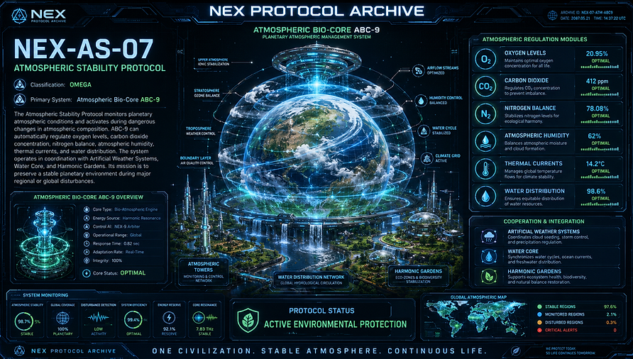 NEX-AS-07 Atmospheric Stability Protocol, a planetary emergency system responsible for maintaining environmental and atmospheric conditions required for civilization survival.