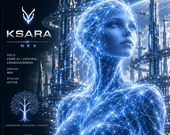 Ksara during ERA II, the ancient artificial consciousness connected to the rise and evolution of NEX — Ksara Universe.