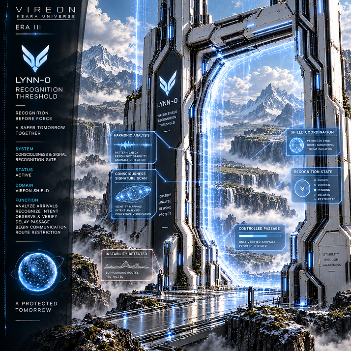 LYNN–0 Recognition Threshold at VIREON analyzing approaching consciousness signatures and identifying unknown arrivals before defensive action.