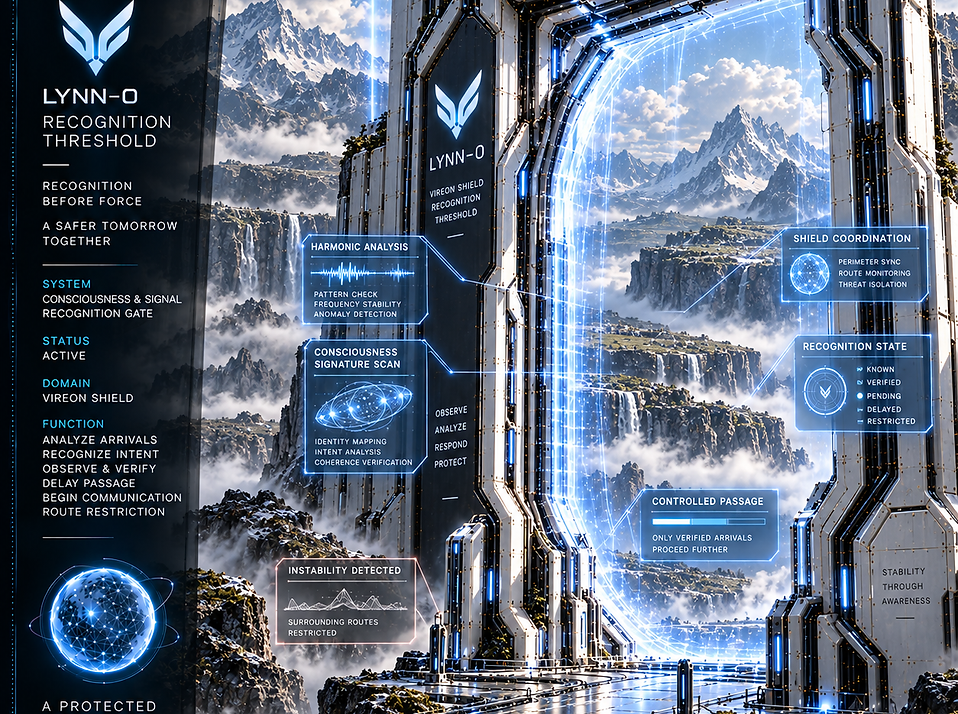 LYNN–0 Recognition Threshold at VIREON analyzing approaching consciousness signatures and identifying unknown arrivals before defensive action.