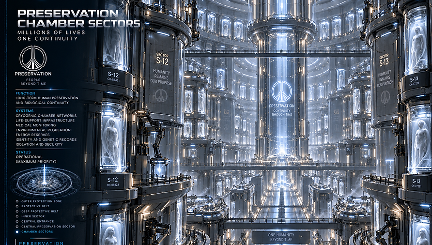 Preservation Chamber Sectors containing large networks of protected cryogenic chambers sustaining preserved human bodies over extremely long periods.