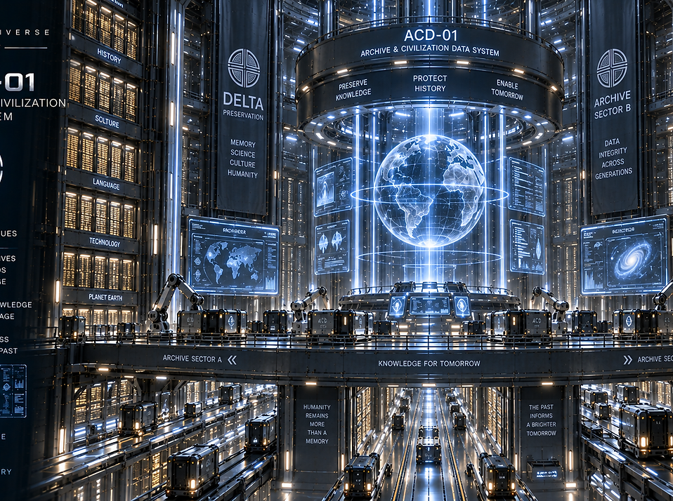 Archive and Civilization Data System preserving human history, scientific knowledge, cultural records, technical archives, and essential civilization data.