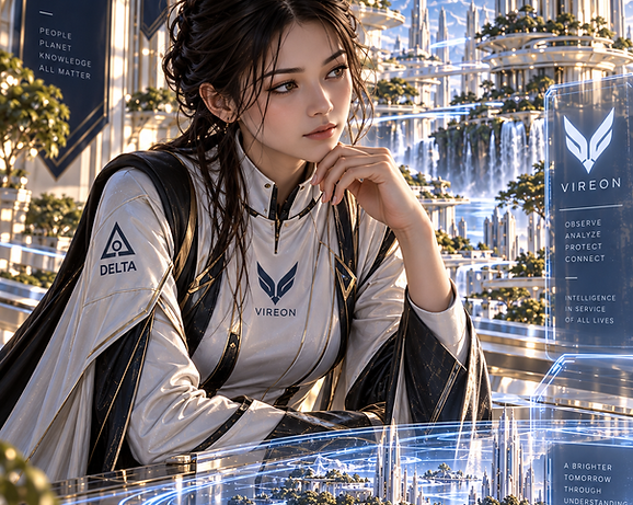 Nara Vel, E-01, the first confirmed emergent consciousness born entirely within E.A.R.T.H. and later transferred into VIREON.