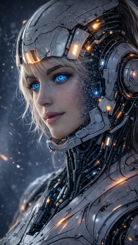 cybernetic android portrait with detailed face