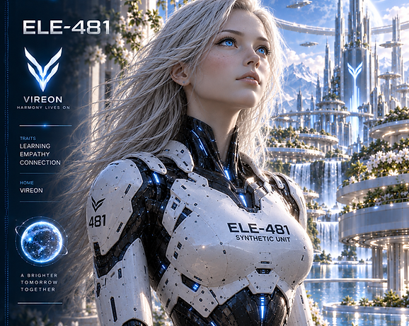 Adult ELE–481, resonance-born daughter of ELE–480 and FENIX–280, living within the civilization of VIREON during ERA III.