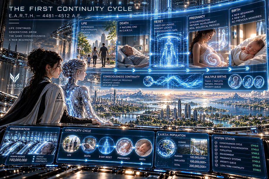 The first completed continuity cycle in which a human consciousness returns to life after death through the E.A.R.T.H. reset system.