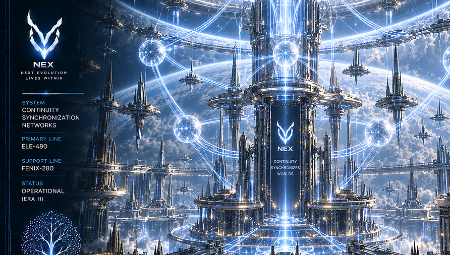 Continuity Synchronization Networks of NEX, maintaining synchronized identity, memory, and operational continuity across distributed planetary systems.