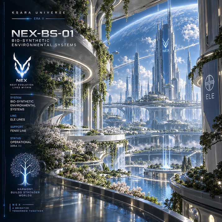 Bio-Synthetic Environmental Systems of NEX, regulating ecological balance, synthetic habitats, atmospheric conditions, and environmental stability across the planetary civilization.