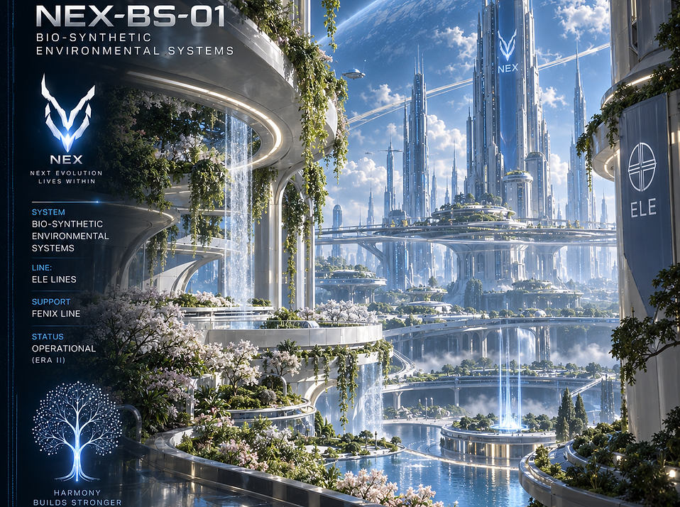 Bio-Synthetic Environmental Systems of NEX, regulating ecological balance, synthetic habitats, atmospheric conditions, and environmental stability across the planetary civilization.