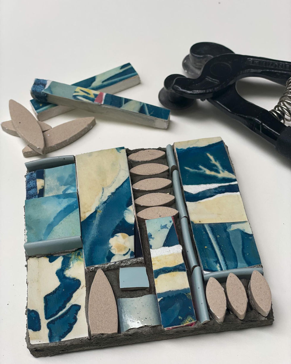 Cyanotype tile, supplies, and tile cutter tool