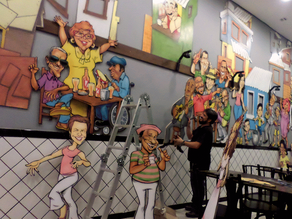 Edu painéis com caricaturas para decoração