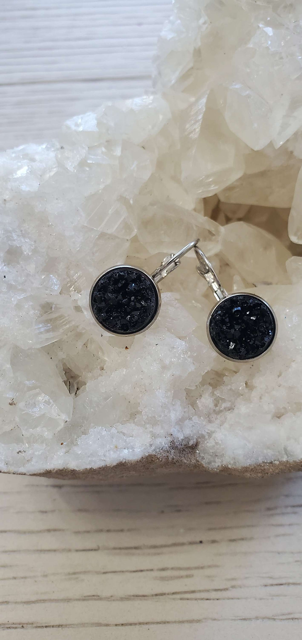 Thumbnail: Shungite Druzy Stone French Lever Earrings