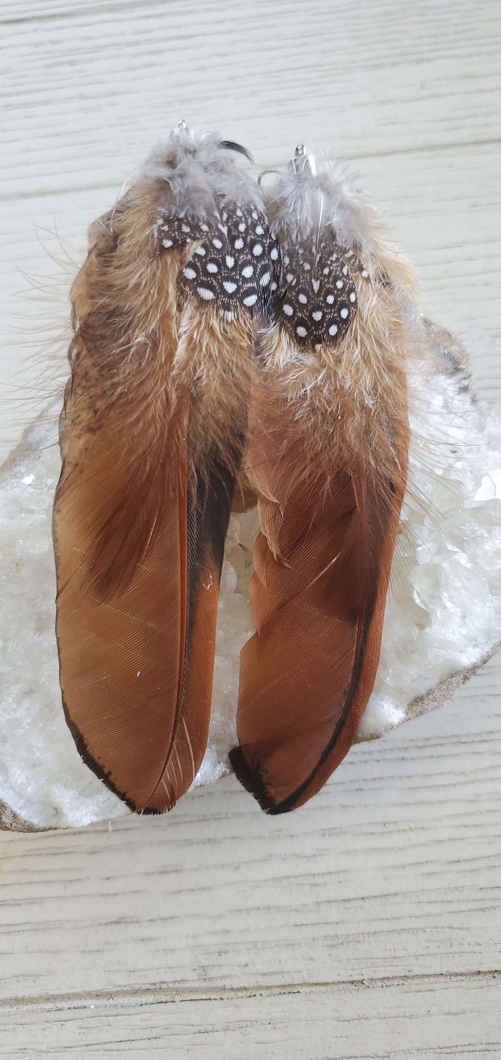 Thumbnail: Organic Cruelty Free Rooster and Guinea Feathered Earrings