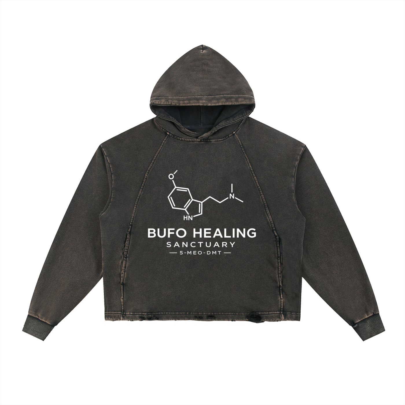 5-MeO-DMT "GOD" Molecule/Vintage Washed Frayed-Hem Hoodie