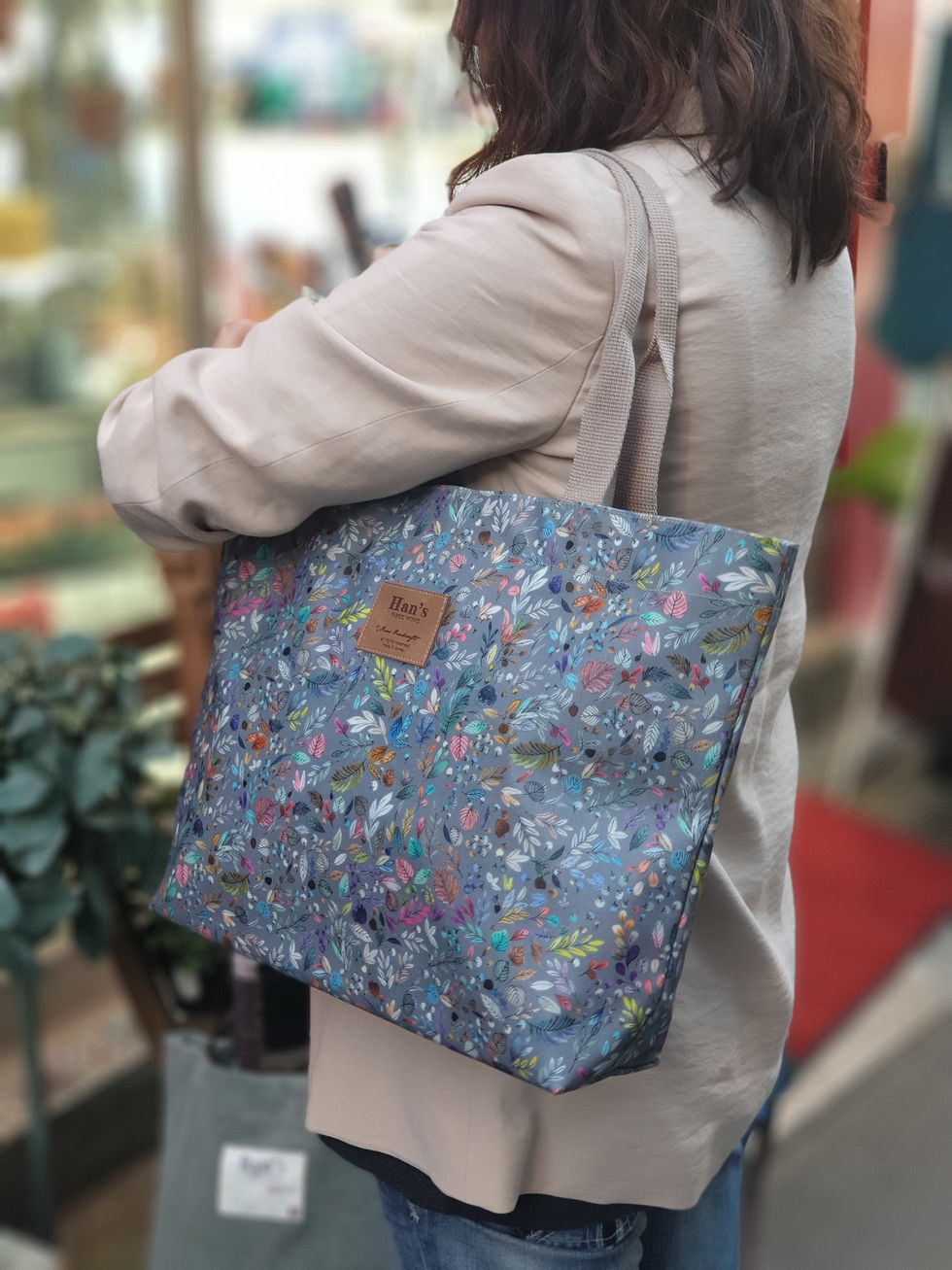 サムネイル： Coated Cotton Tote Bag | Purple Leaf