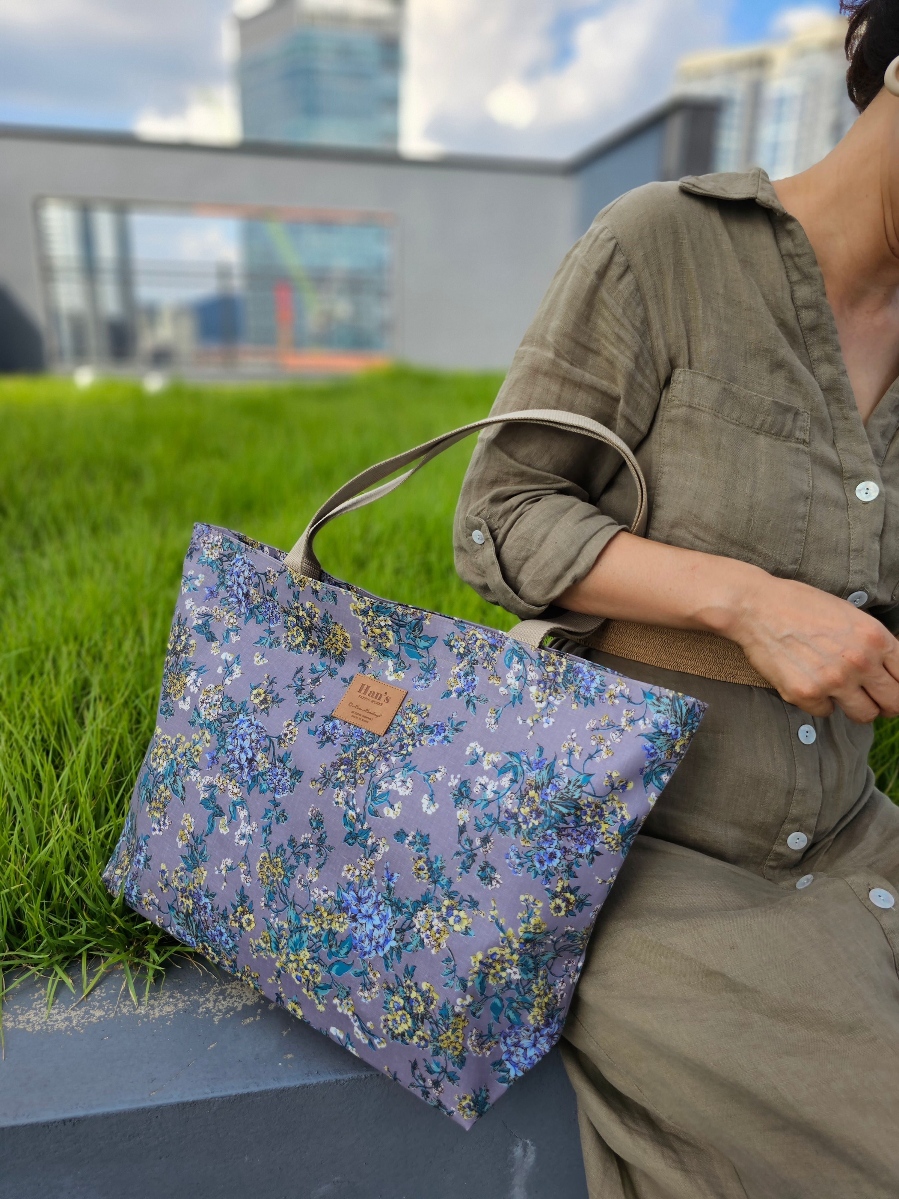Coated Cotton Shopper Bag | Purple Leaf
