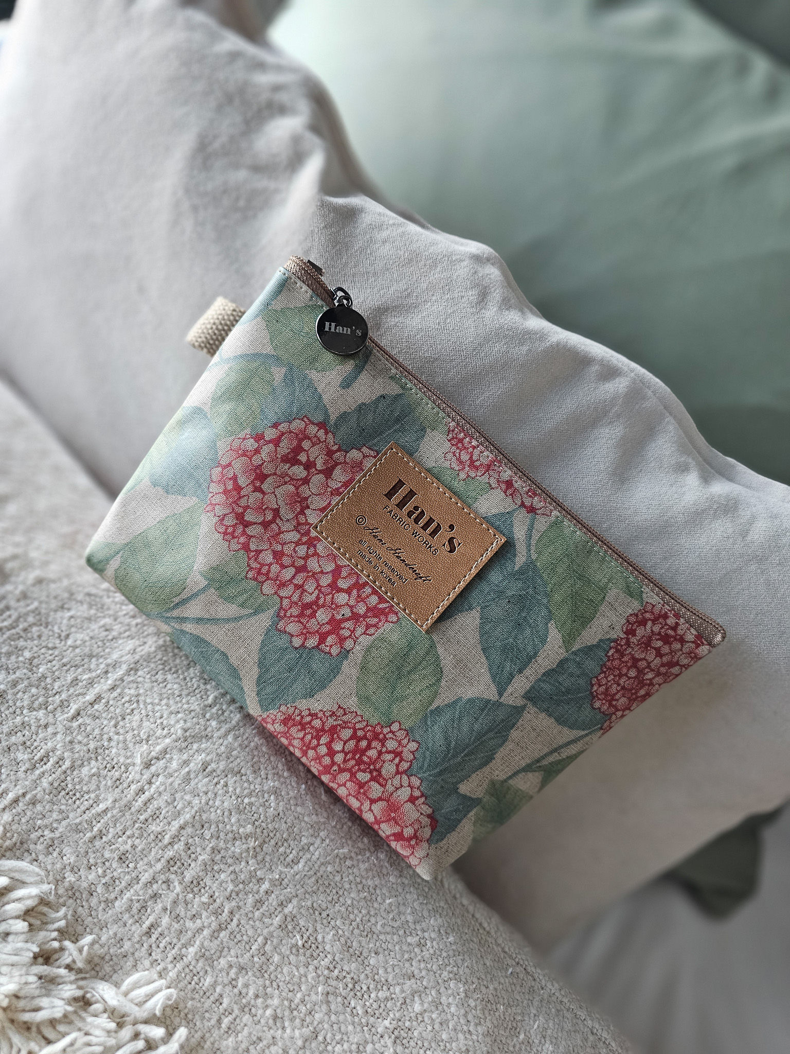 Red Hydrangea | Coated Cotton Pouch