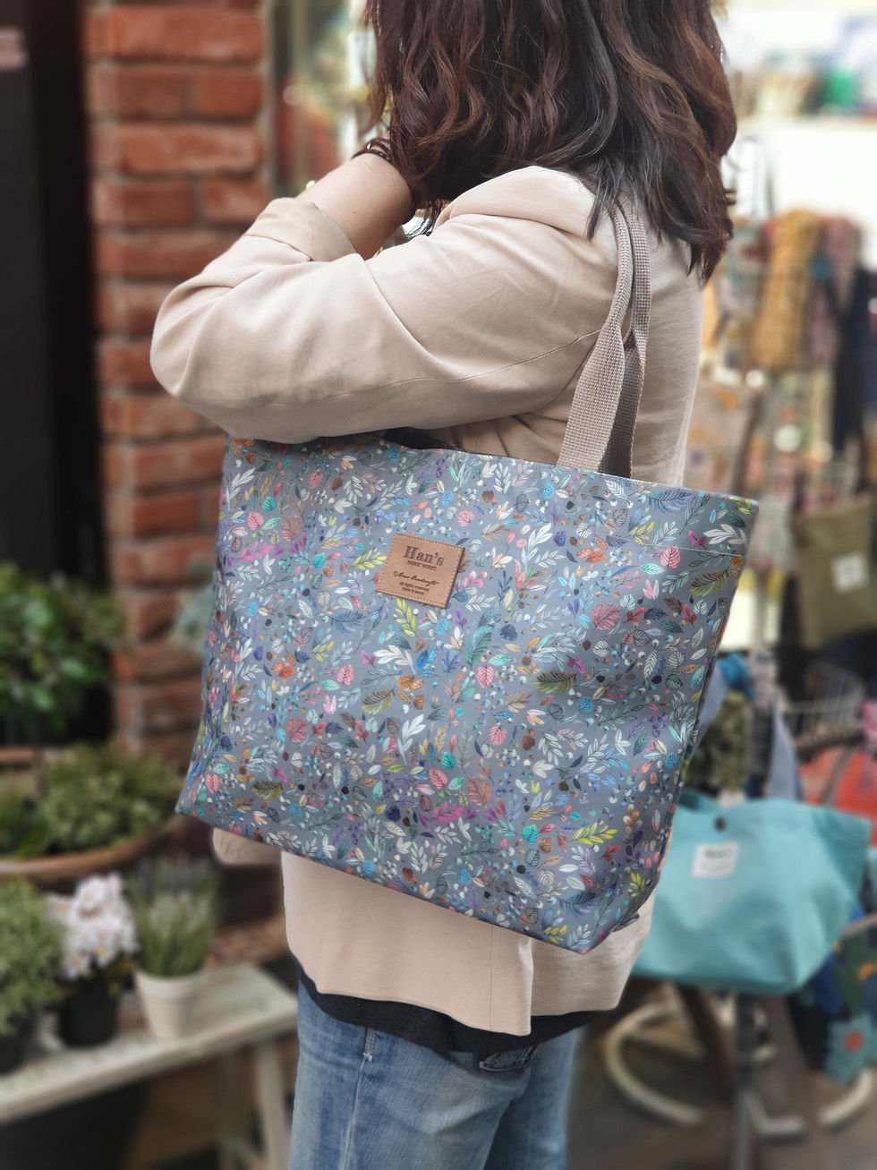 サムネイル： Coated Cotton Tote Bag | Purple Leaf