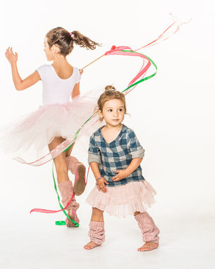 Ballet Girls dancing with tutus & ribbons & legwarmers & ballet shoes