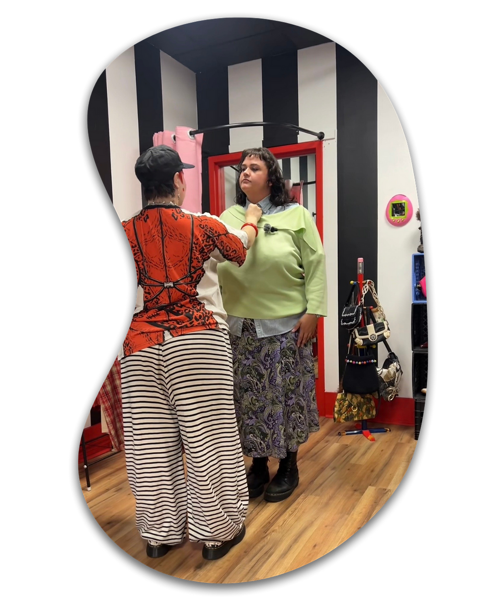 Styled by GG with a stylist client for a personalized style clothing bundle at Secondhand