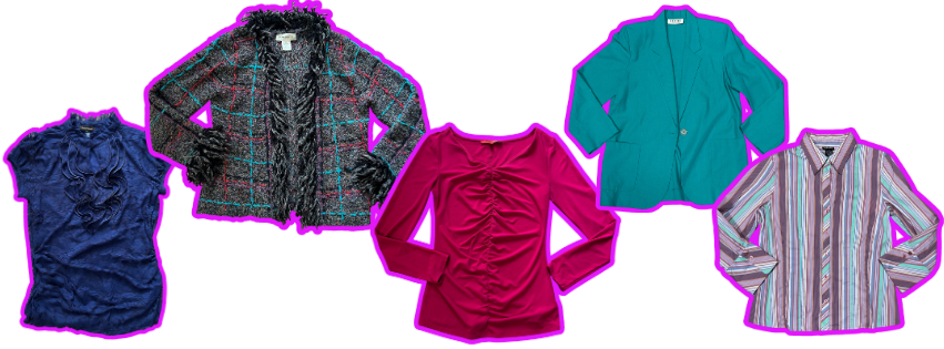 Vintage tops, vintage blouses, and vintage jackets that are a part of The Cloud Nine style bundle example, curated by Styled by GG, a personal stylist and fashion stylist based out of Cincinnati, OH.