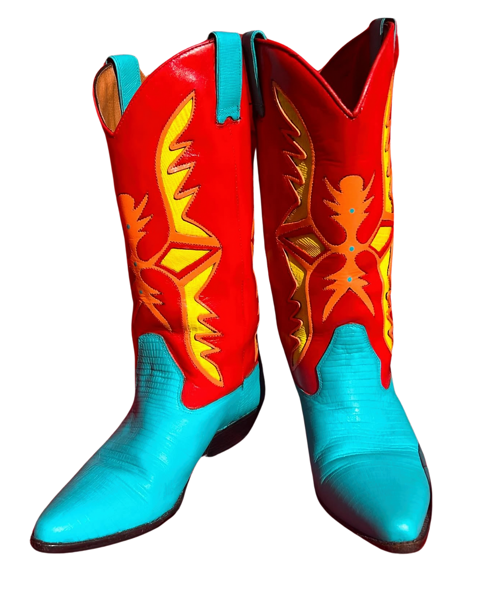 Image of hand painted leather cowboy boots from Secondhand Circus, representing the Shoe c