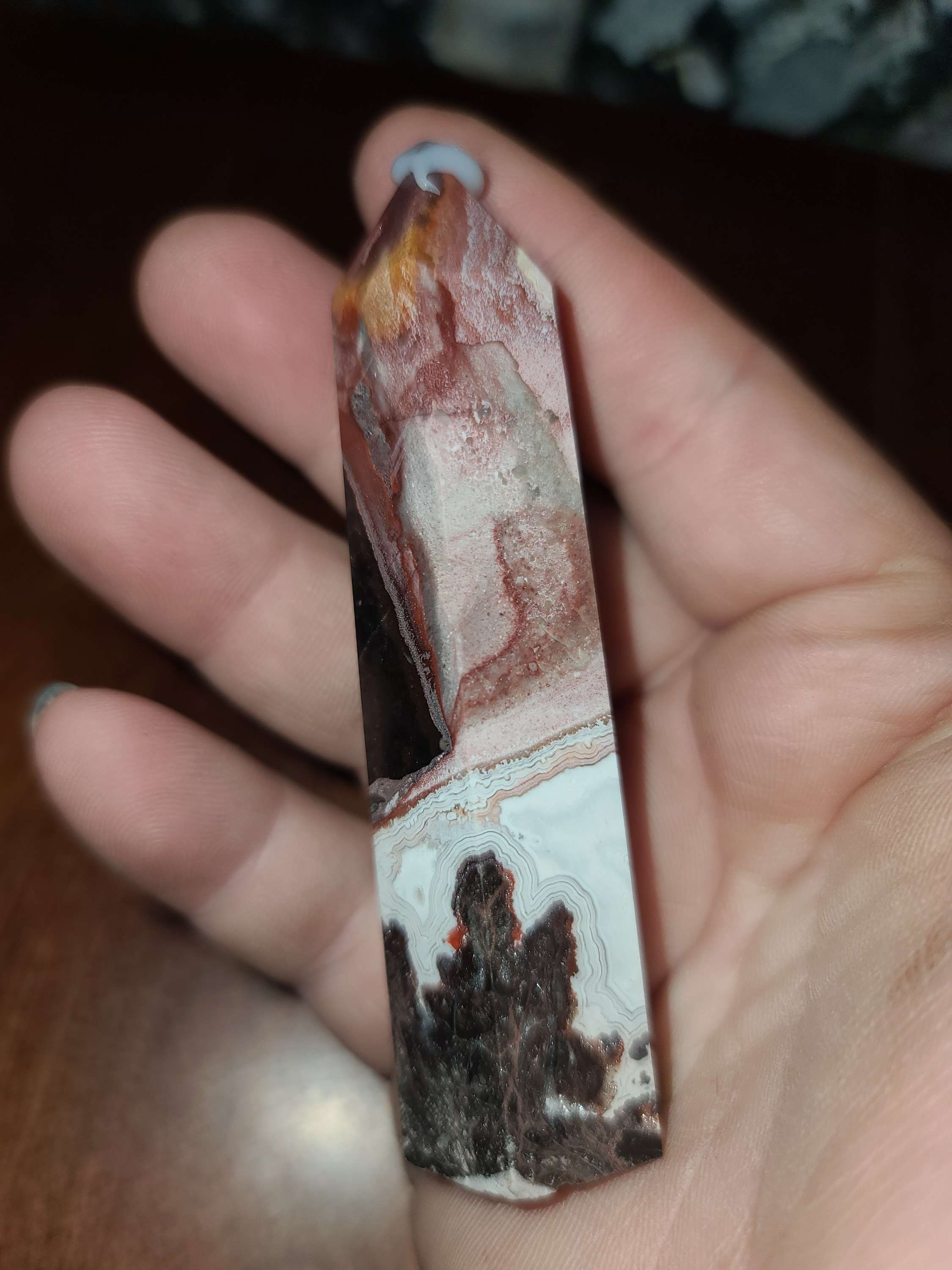 Mexican crazy lace agate tower crystal 