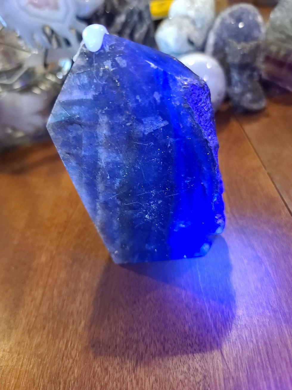 Thumbnail: UV reactive shimmer rainbow fluorite crystal druzy freeform tower