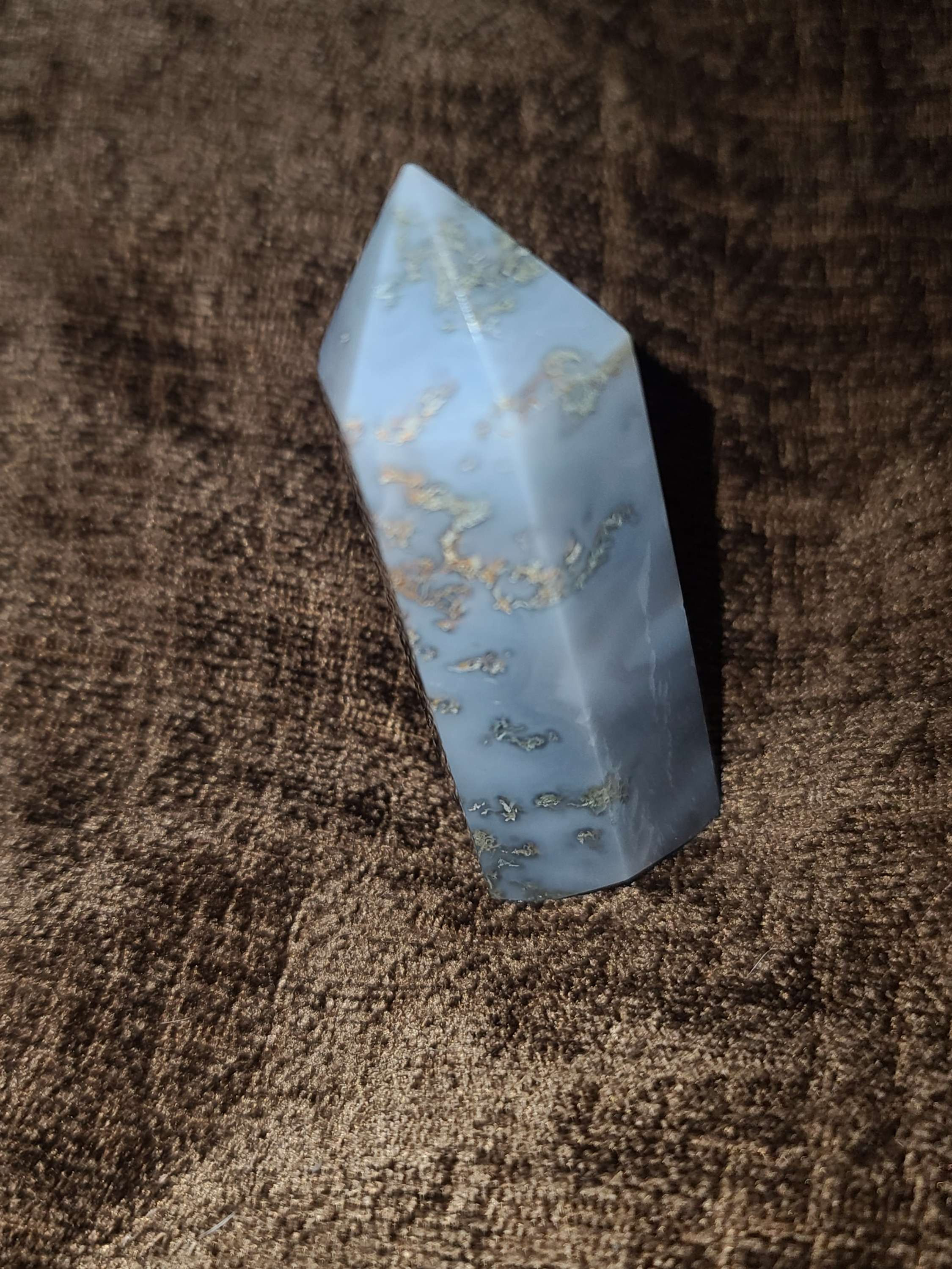 Chalcedony moss agate crystal tower