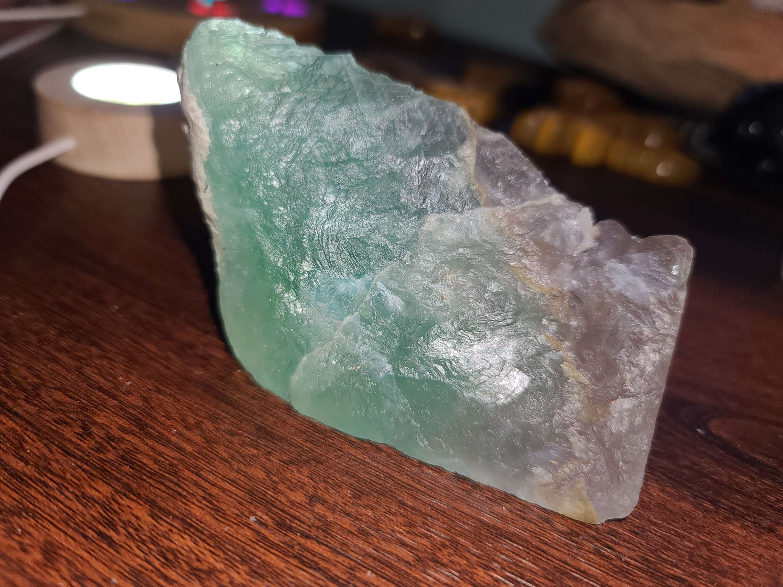 Purple teal rainbow fluorite crystal raw specimen freeform