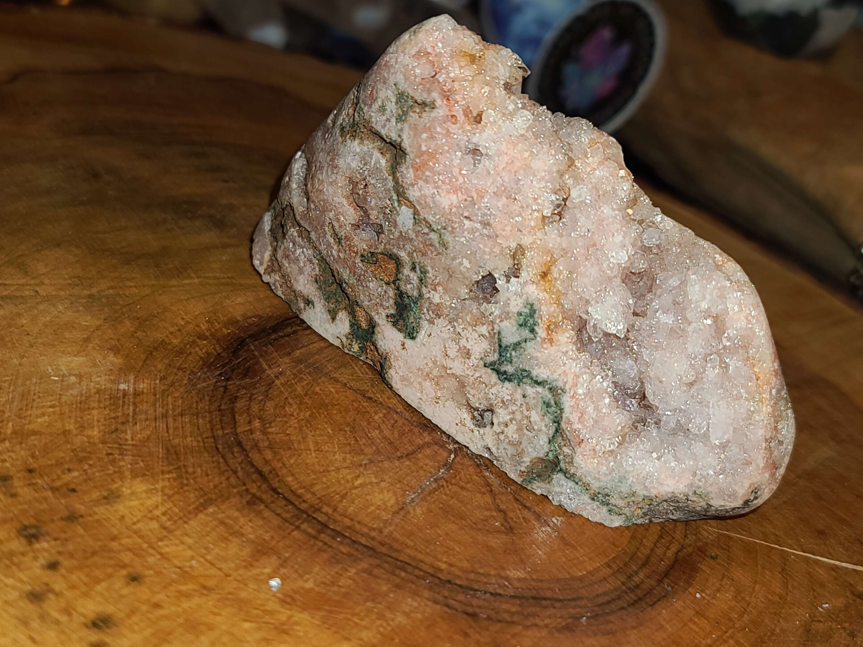 Amazing pink amethyst and moss crystal raw specimen druzy freeform 