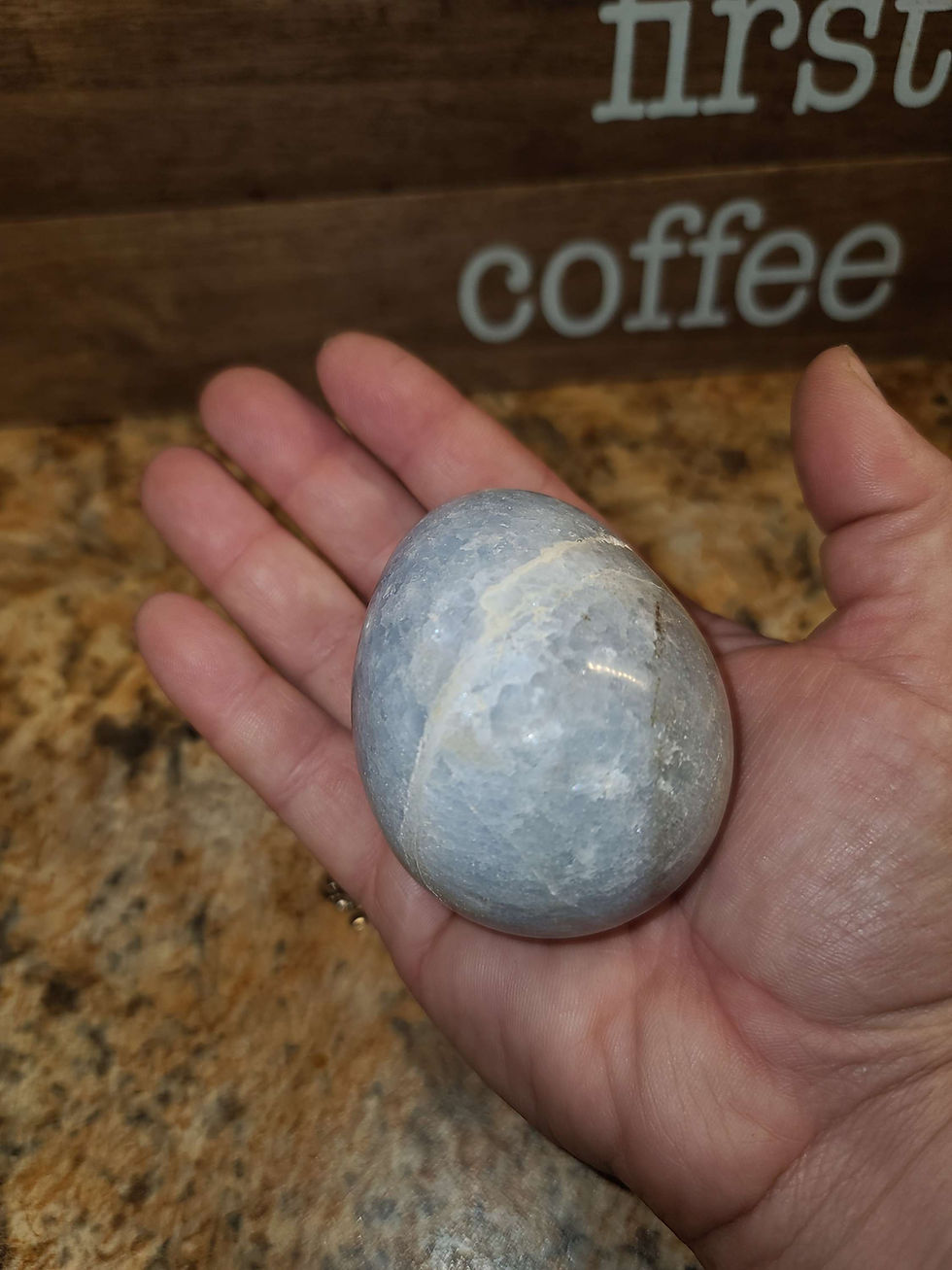 Thumbnail: Blue calcite dragon egg heavy with some sparkle flash