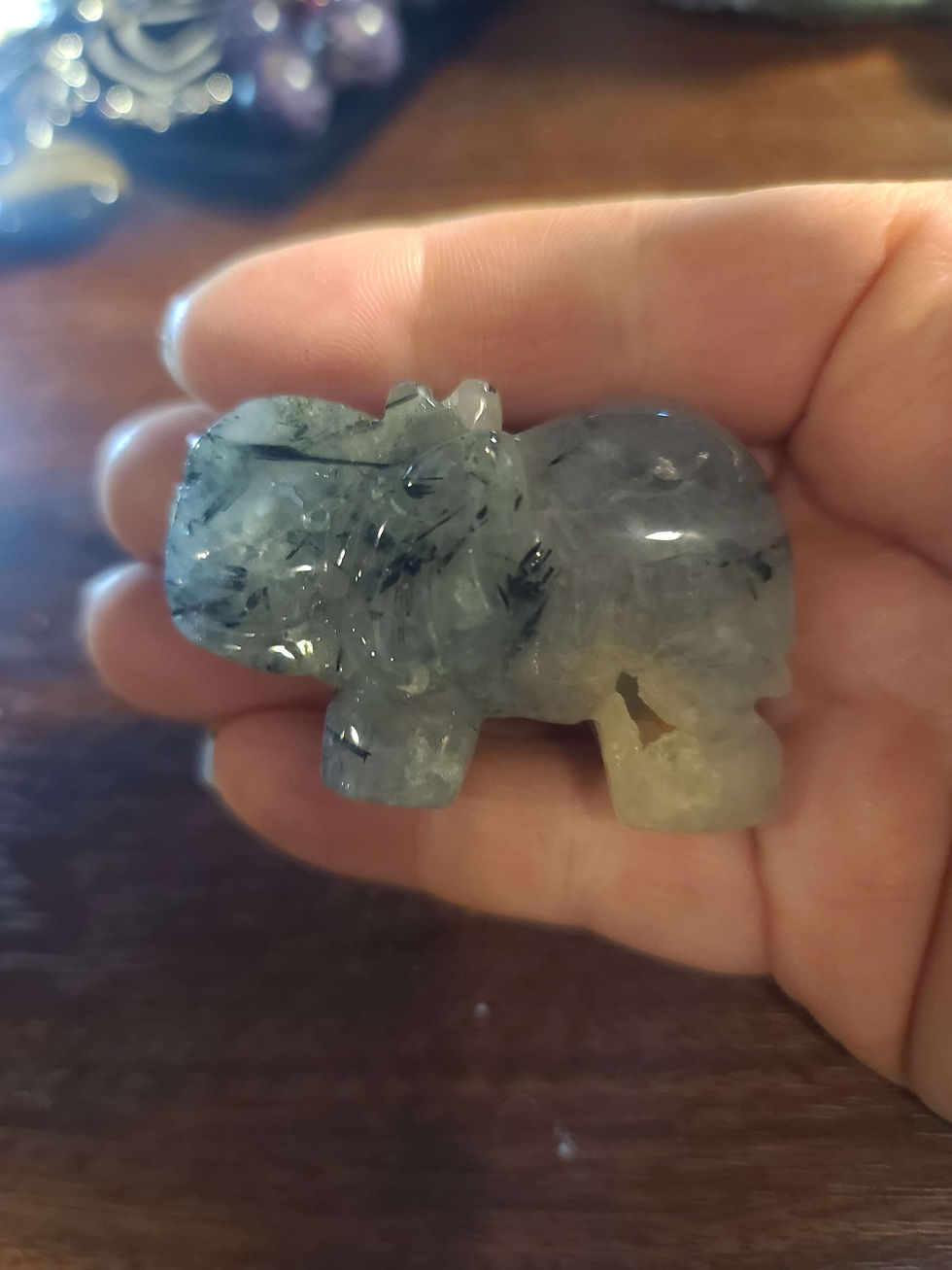 Thumbnail: Prehnite tourmaline crystal elephant 🐘 