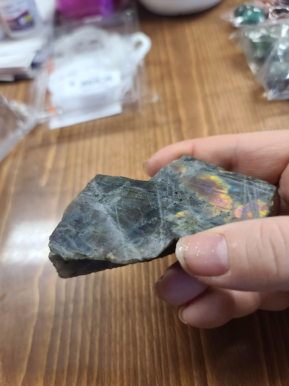 Thumbnail: Labradorite sunset flash raw specimen slab
