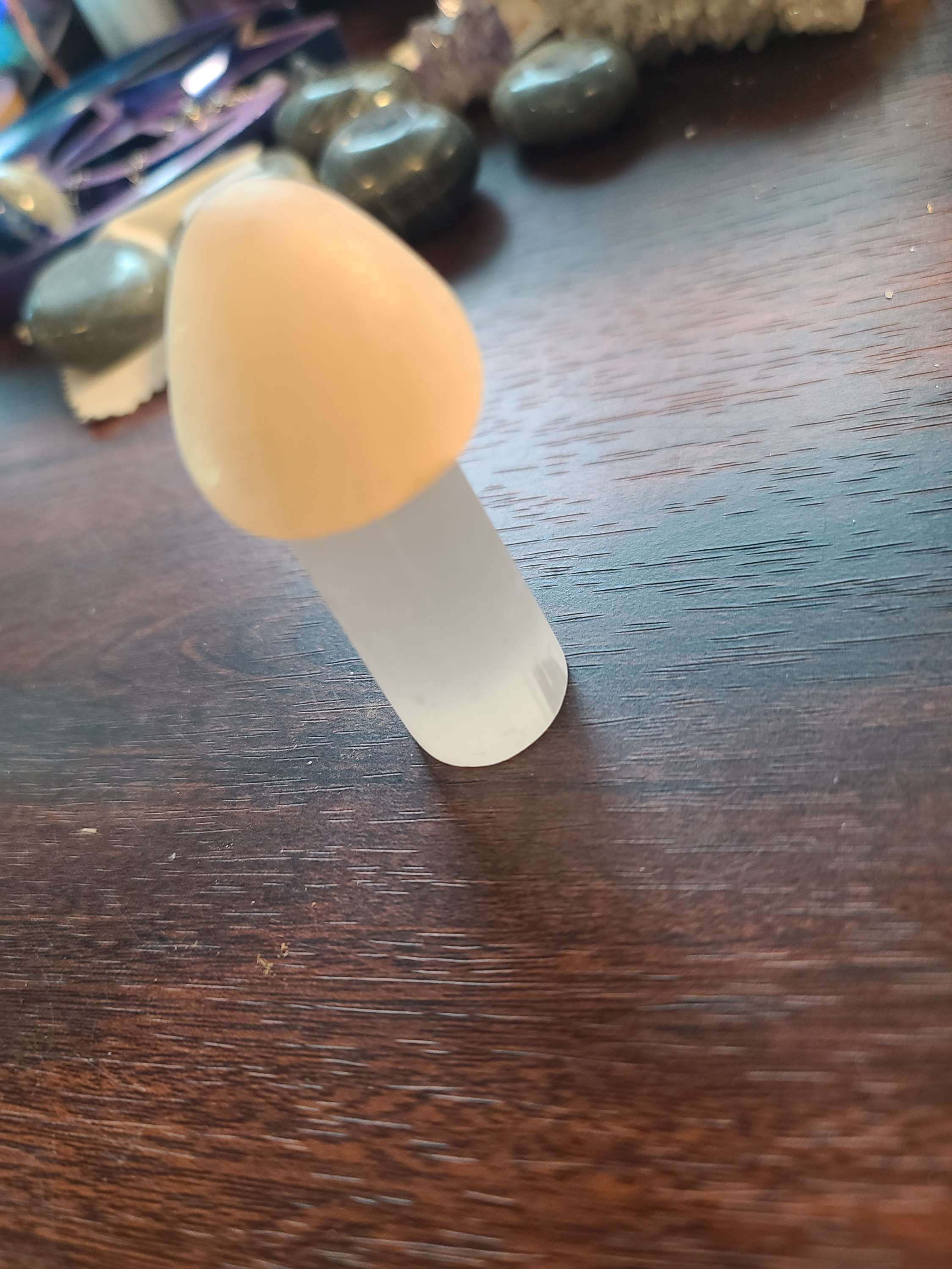 Selenite crystal mushroom carving