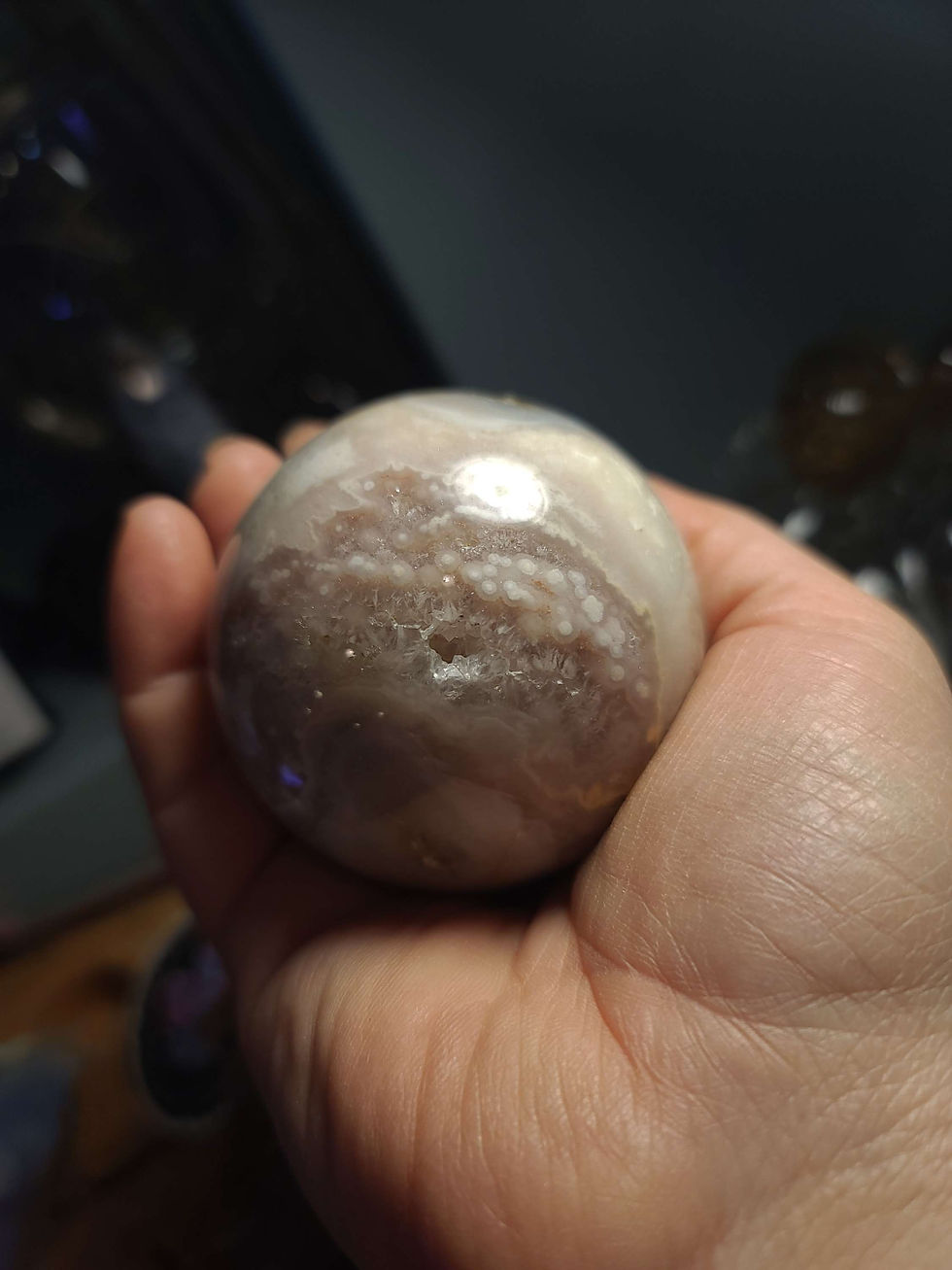 Thumbnail: Pink amethyst flower agate moss agate crystal sphere druzy