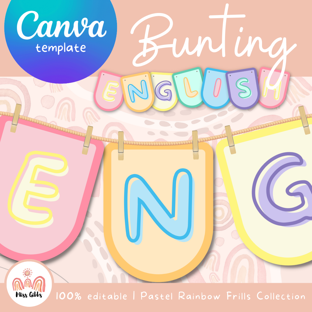 Pastel Rainbow Frills English Bunting template