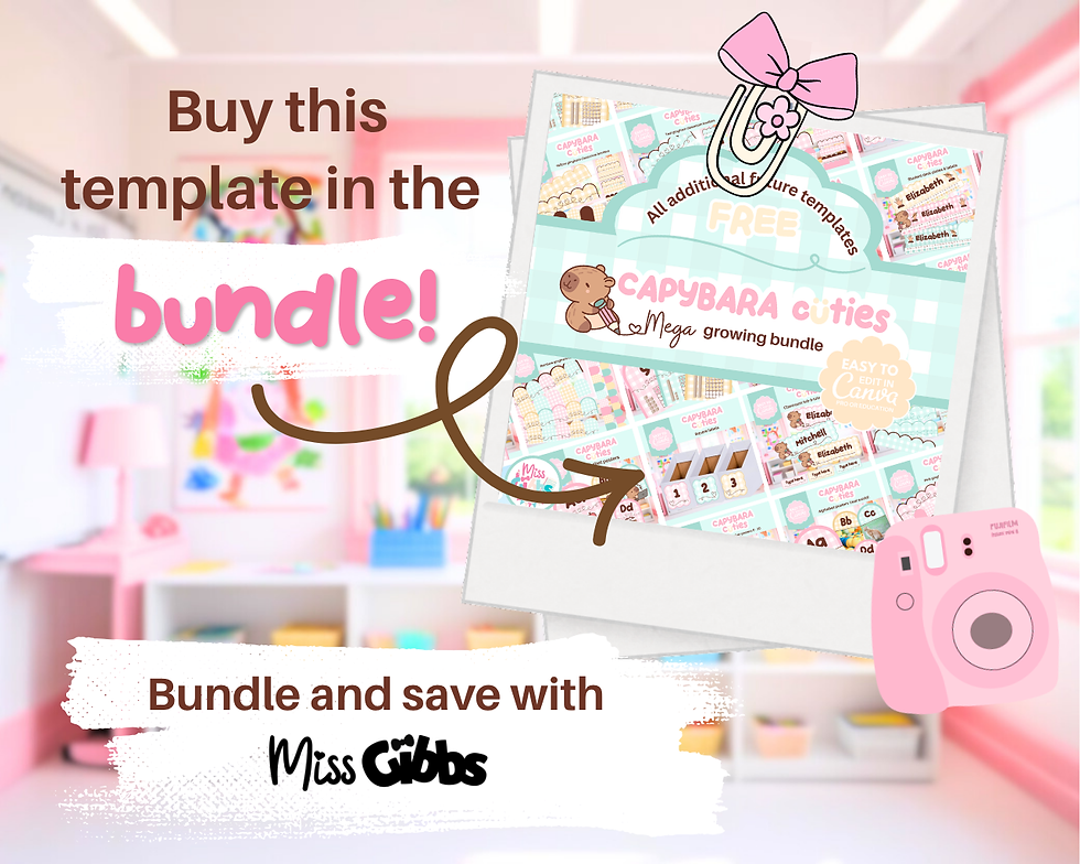 Thumbnail: Pastel Gingham Capybara classroom decor bundle (MEGA) growing bundle | Canva
