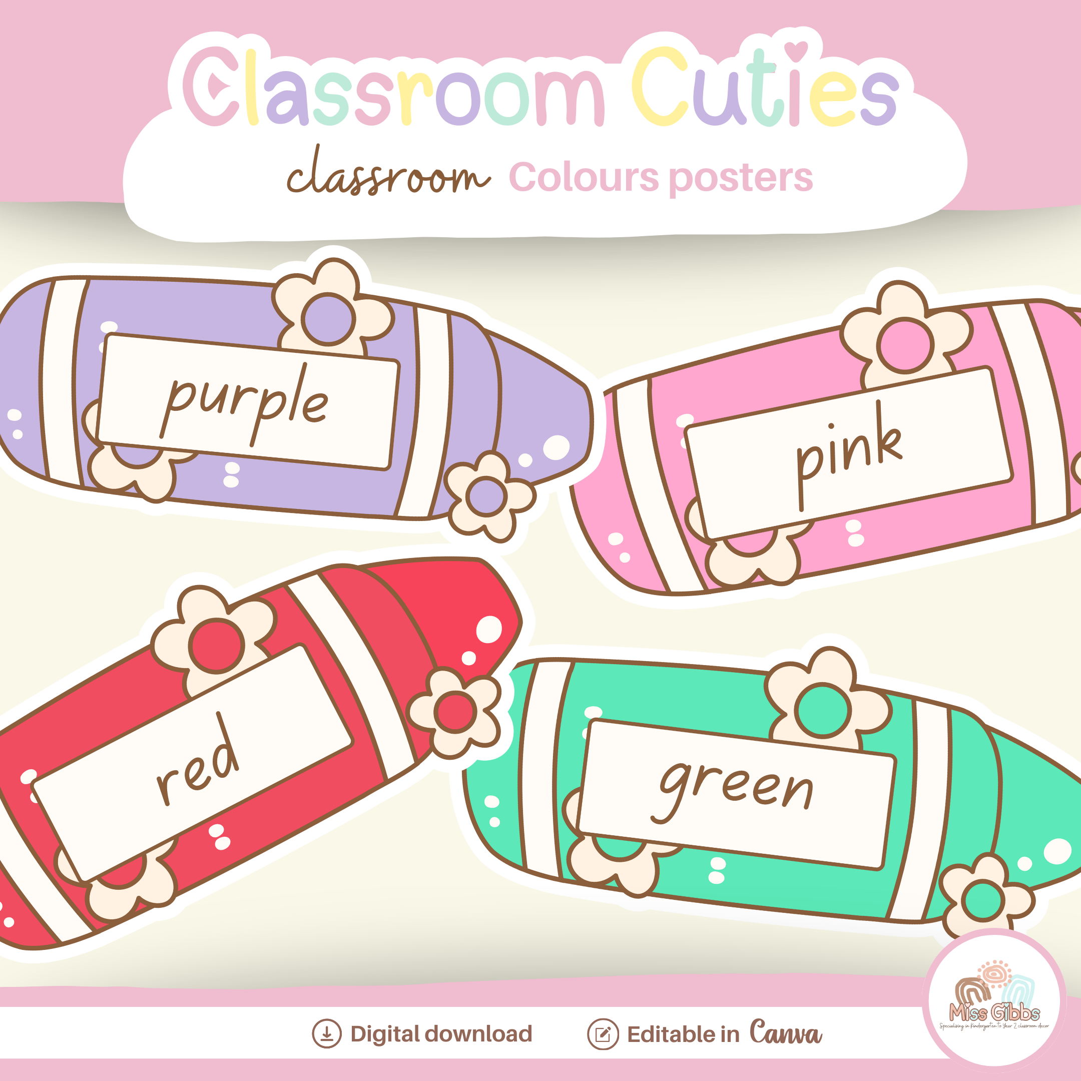 Editable classroom colours posters modern classroom decor | Canva Template