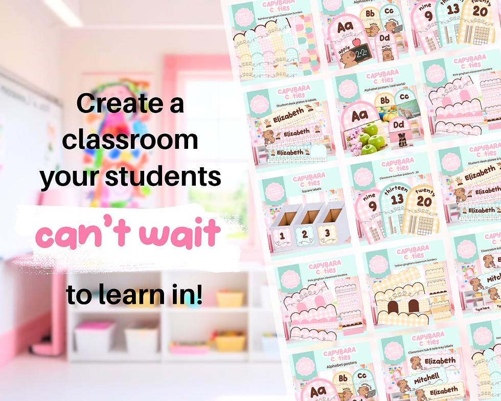 Thumbnail: Pastel Gingham Capybara classroom decor bundle (MEGA) growing bundle | Canva