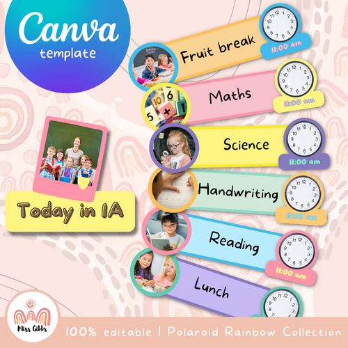 Customisable Polaroid Rainbow Visual Timetable Miss Gibbs