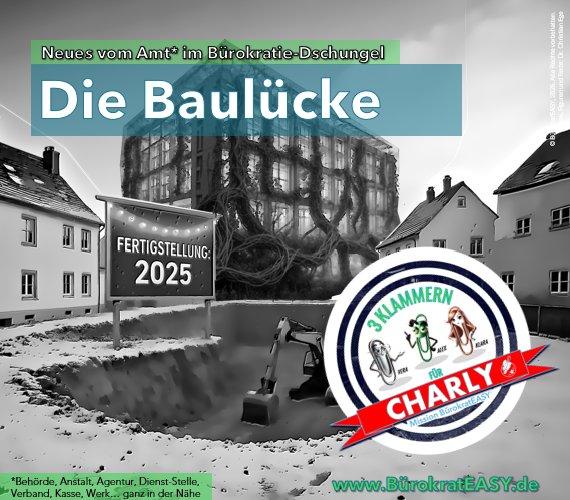 Eine tiefe Grube in einer Baulücke, in der ein Bagger steht.