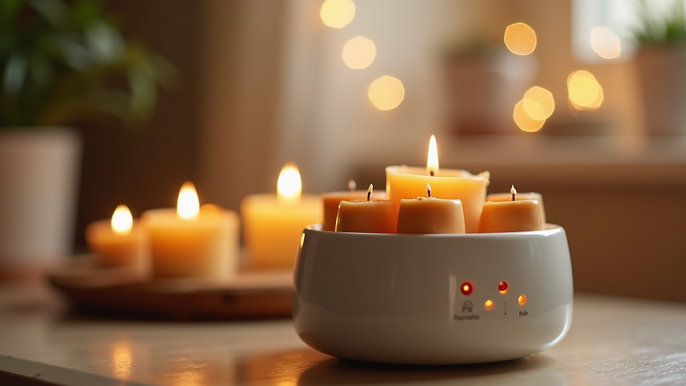 Eye-level view of an electric wax warmer with natural wax melts